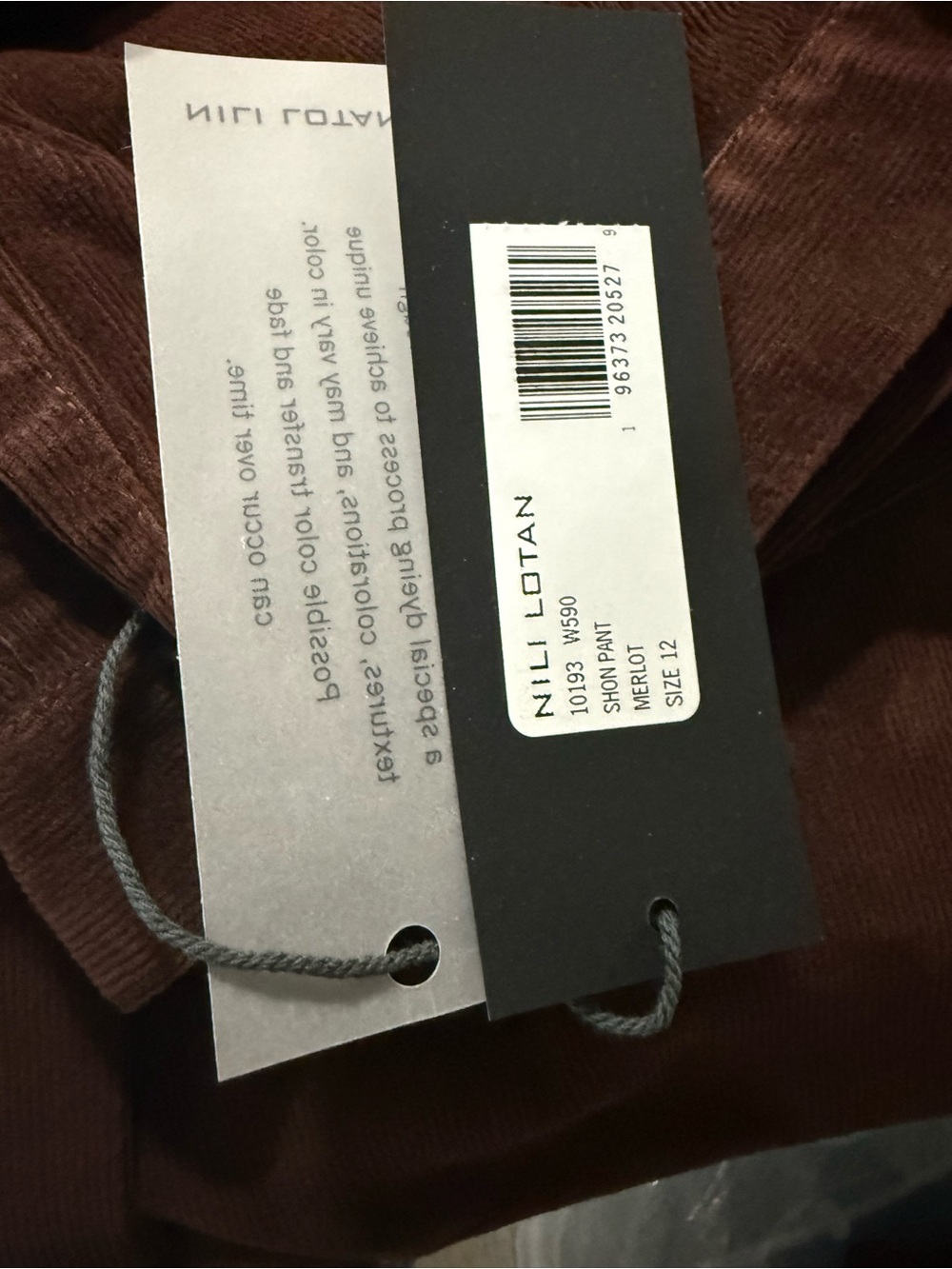 Nili Lotan Shon Corduroy Pant reddish Brown Cord Barrel Merlot  $450 nwt - Picture 15 of 15